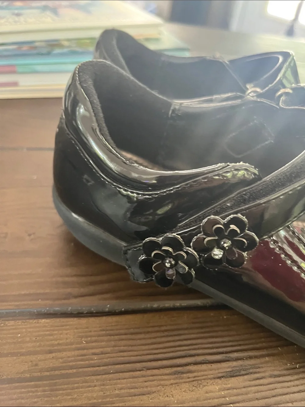 French Toast Black Patent Mary Janes with Plaid Insole